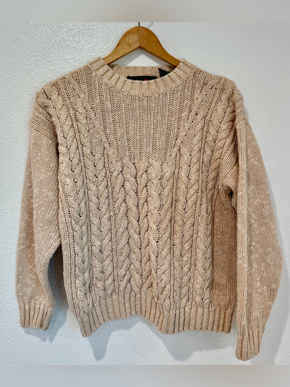 Vintage Outback Red Chunky Cable Knit Sweater Beige Fisherman Cabincore Cozy S